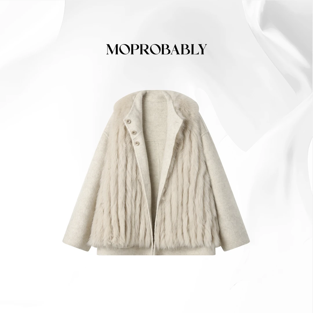 Moprobably贝贝「星艺」"100%羊毛"一衣四穿狐狸毛双面呢L5460045