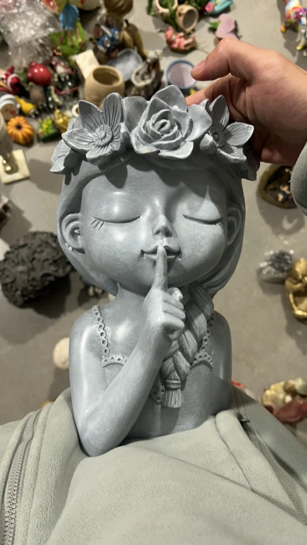 瓷创意树脂石头色人头花盆摆件 三个款式随机发