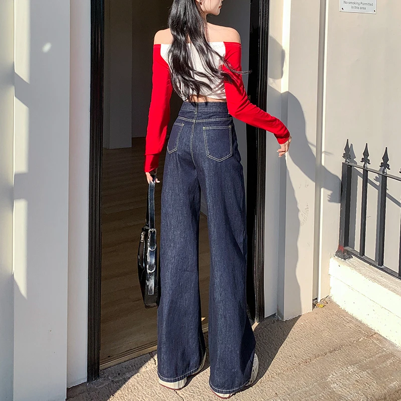 1100直筒裤朋克风宽松设计感高腰2025长裤百搭夏季牛仔裤阔腿裤