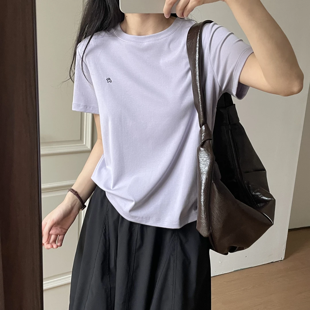 「简约可爱 小羊刺绣」莱赛尔天丝棉正肩显瘦短袖T恤夏季冰凉感T133