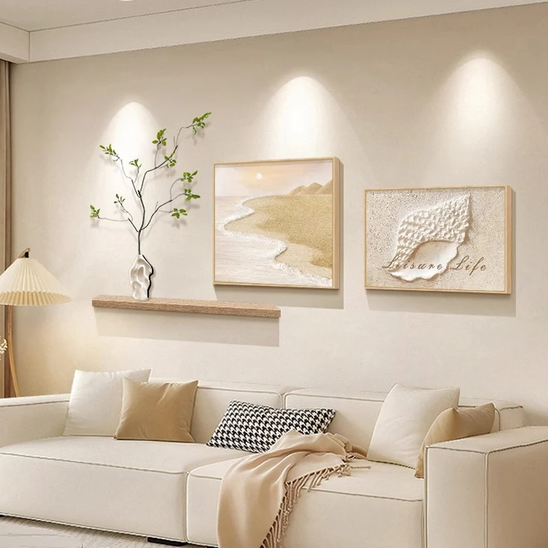 奶油风客厅装饰画海浪肌理抽象组合画沙发背景墙挂画卧室床头壁画