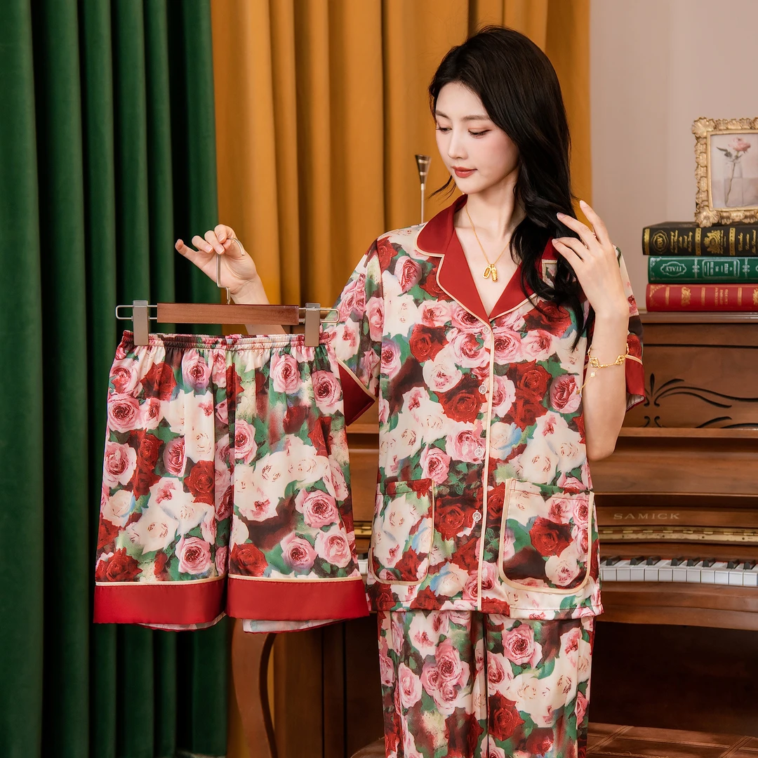 达芬奇密码油画玫瑰2025春秋原创老上海风格睡衣女宽松家居服长袖