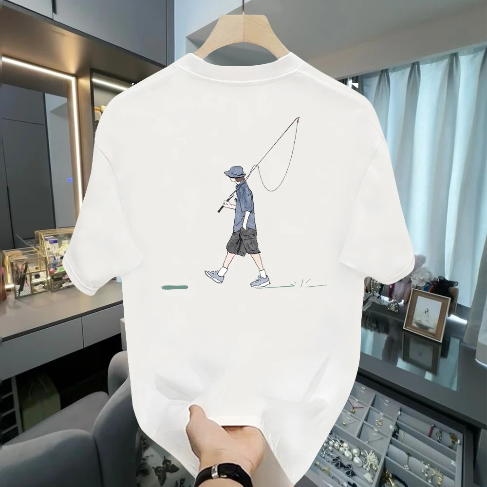 【钓鱼者】男士短袖T恤2025夏季新款宽松圆领半袖纯棉休闲潮牌上衣