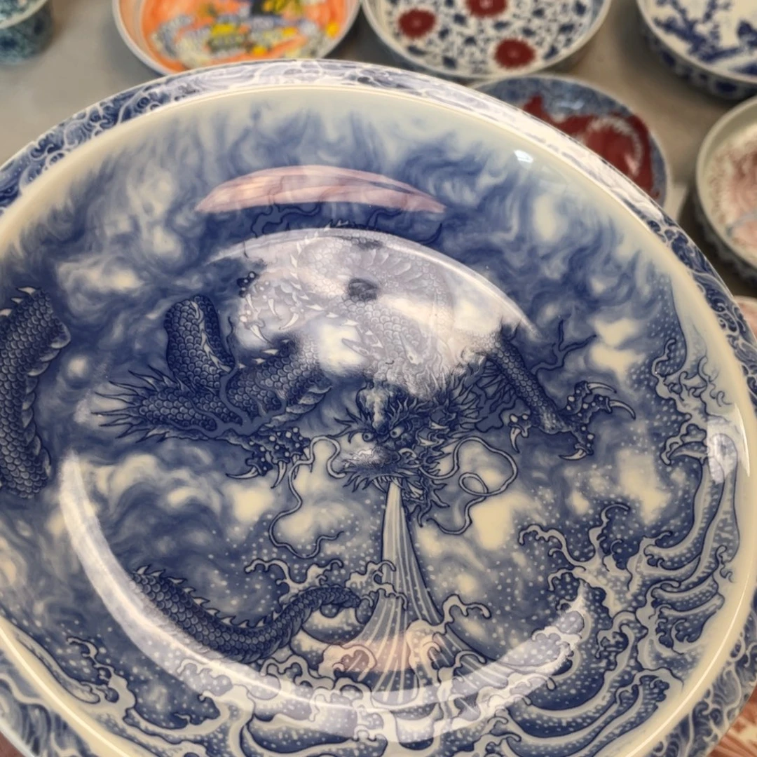 瓷片景德镇青花胭脂蓝龙大壶承