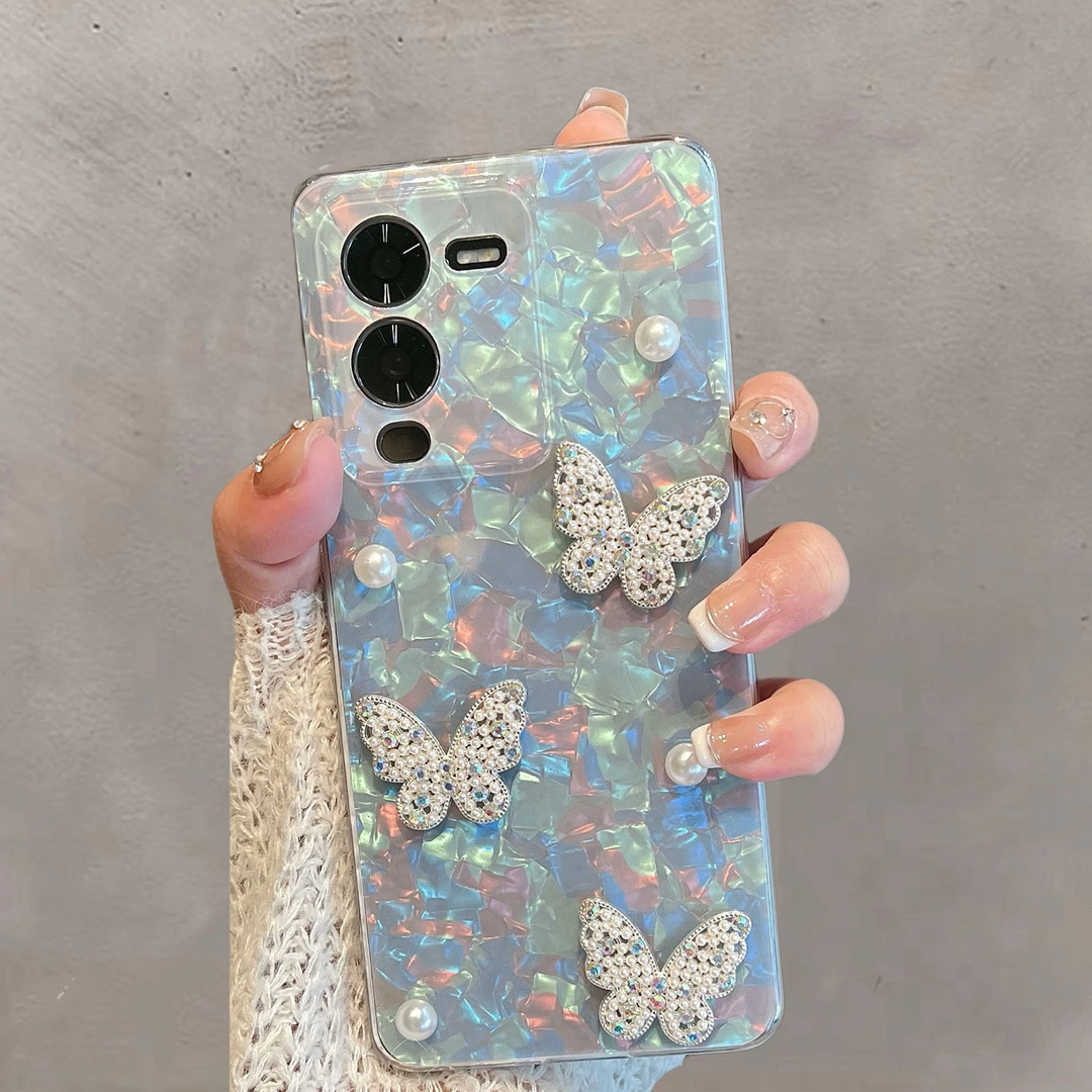 适用于vivos15手机壳s15pro半透明s15e新款女v2203a小清新por蝴蝶