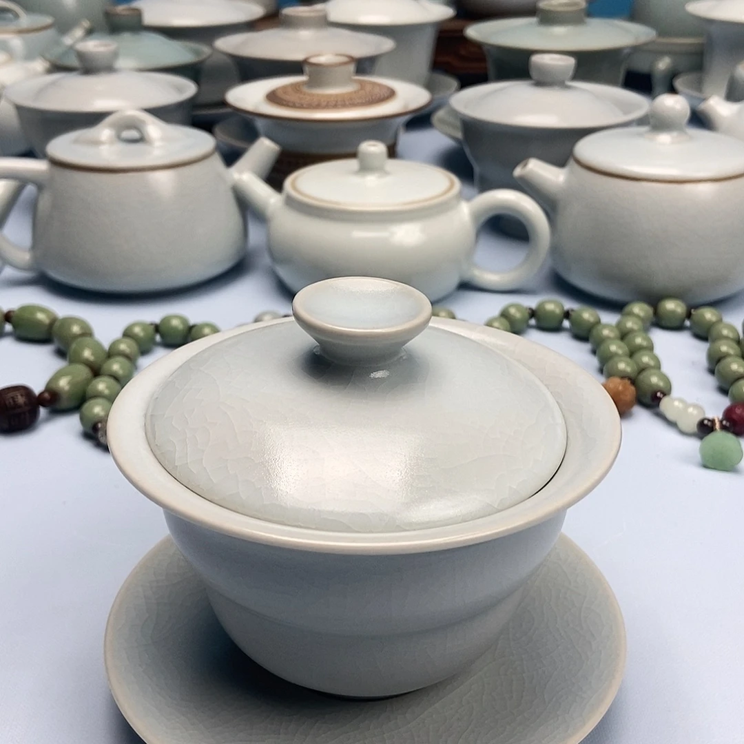 杯仿古月白福禄盖碗原矿原釉原产地