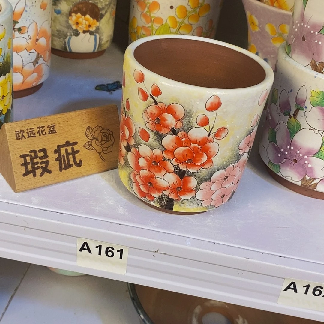 紫砂花盆红陶手绘花盆