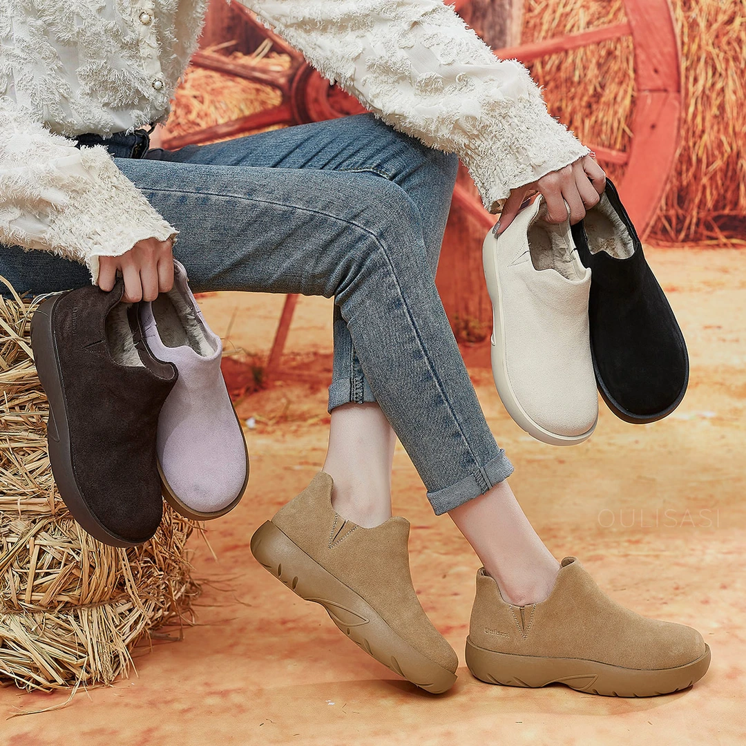 498女短靴2024秋冬新款牛皮加厚短筒靴厚底防滑休闲软底软面