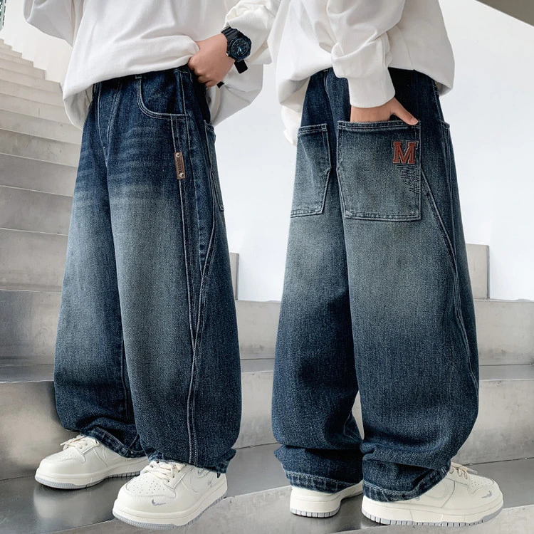 男童6-12岁裤子长裤2025童装新款男孩中大童炸街牛仔裤宽松洋气潮
