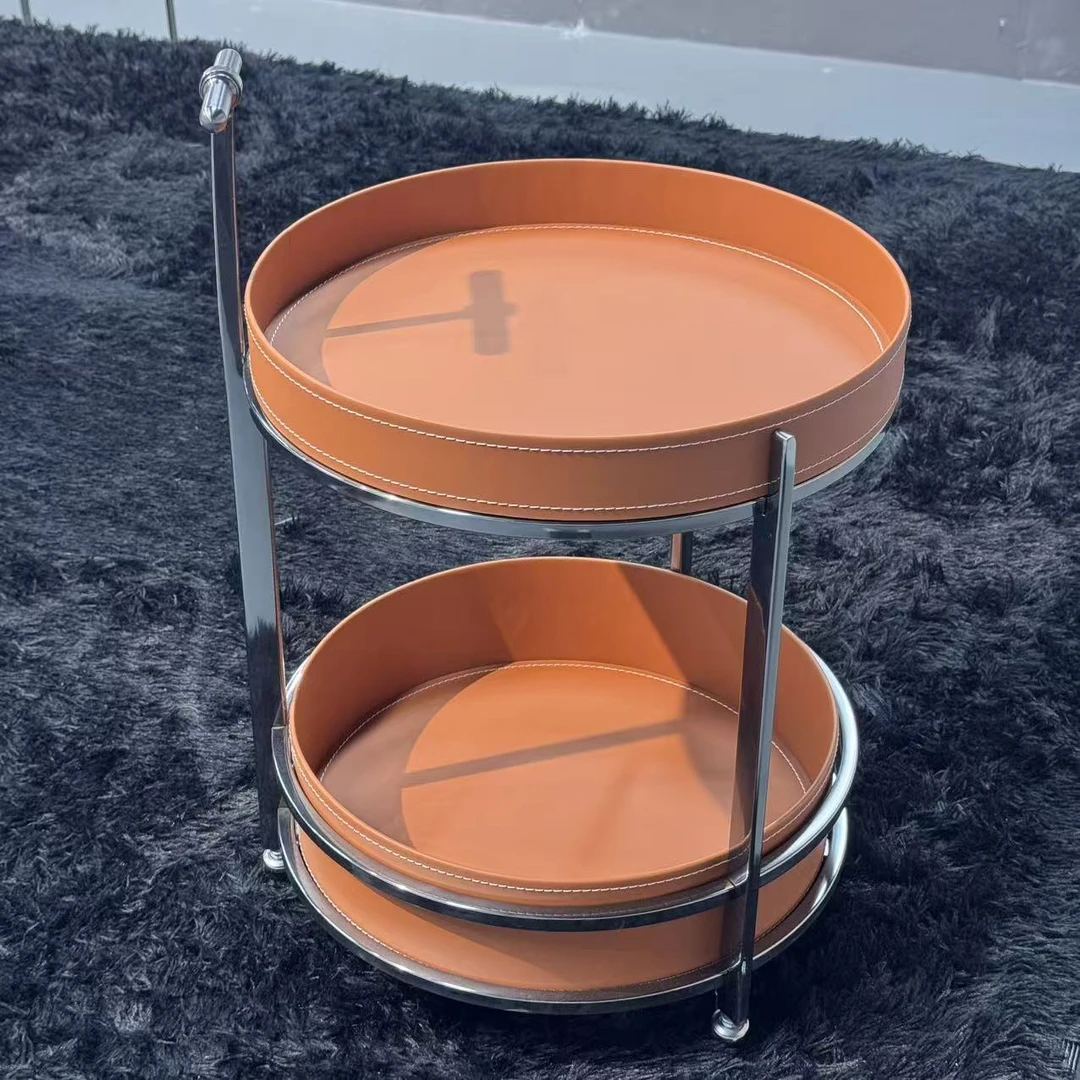 轻奢风意式轻奢边几角几意式简约创意移动小推车双层托盘42*51-64