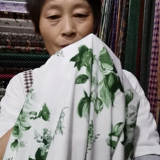 棉麻布料绿色牡丹3米布头