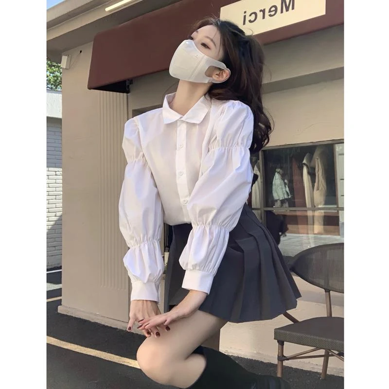 韩版白色打底衬衫女小个子内搭长袖春夏秋季2024新款宽松衬衣上衣
