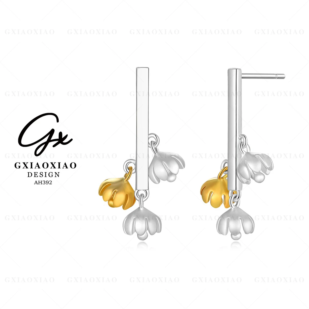 G XIAOXIAO 镀K金 【银月铃兰】气质时尚百搭双色耳环 AH392