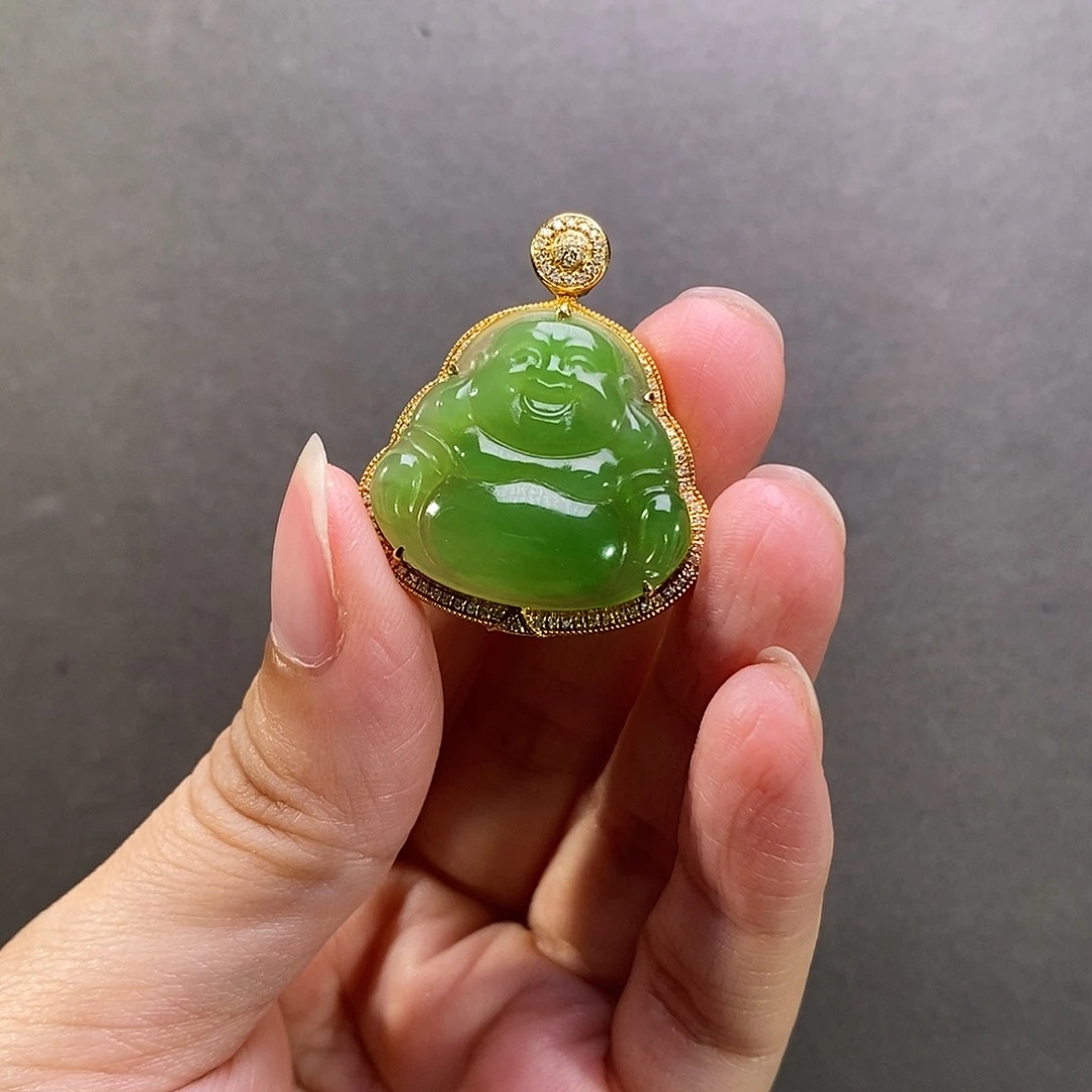 和田玉（碧玉）18K金镶嵌颈饰晴*