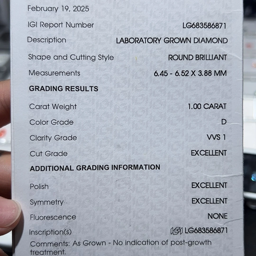 裸石实验室培育钻石1.00Dvvs1