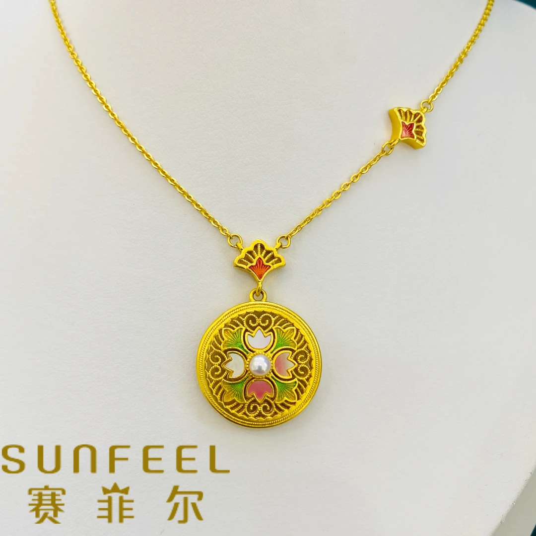 【元旦好物推荐】赛菲尔万足®足金珐琅彩珍珠八宝罗盘黄金吊坠