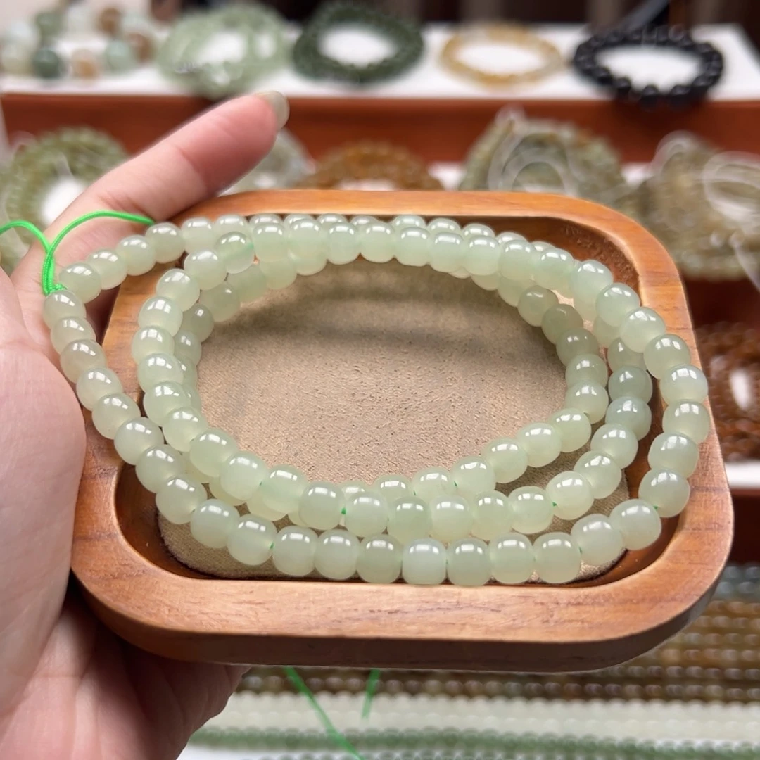 和田玉未镶嵌毛衣链珠串6*7mm