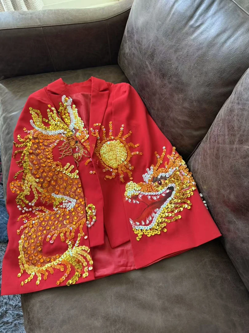 A872 复古红色婚礼结婚中式加厚中国风绣花长款民族风外套