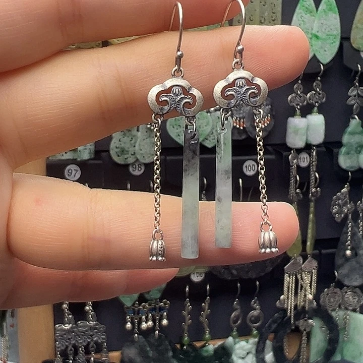 翡翠银S925镶嵌耳饰44555