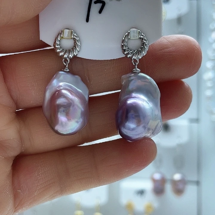 淡水珍珠耳饰银S925镶嵌