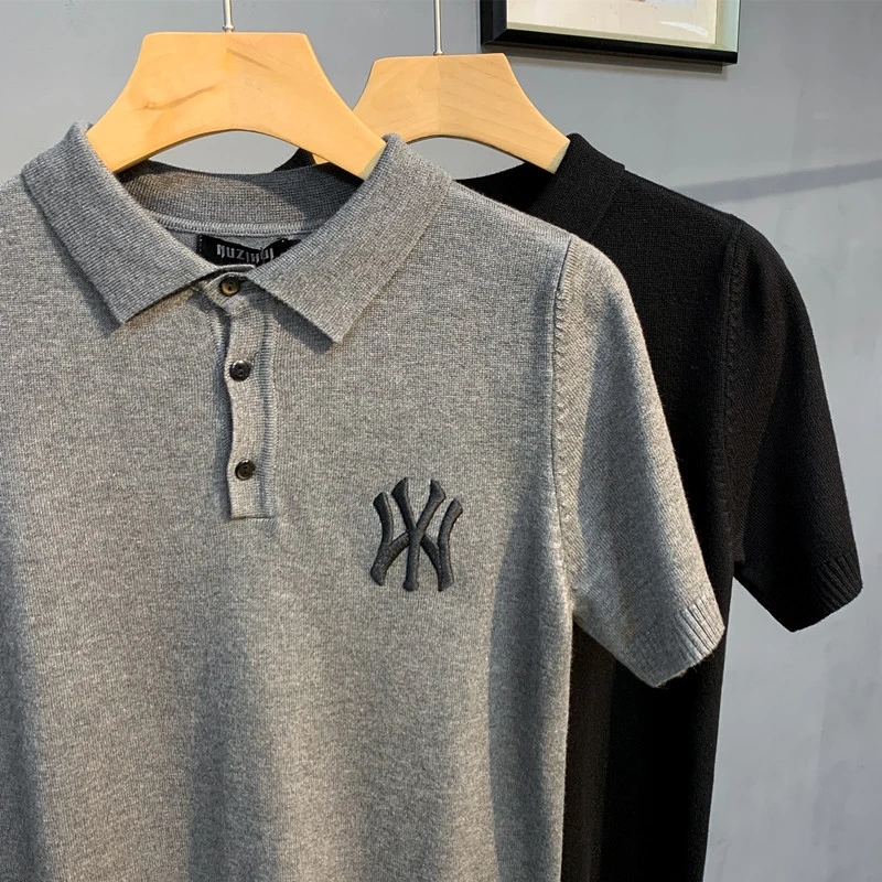 【TQUX港奢男装】夏装韩版修男士纯色针织短袖polo衫青年时尚刺绣