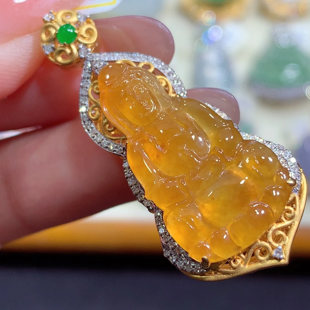 翡翠18K金镶嵌吊坠(不含链)