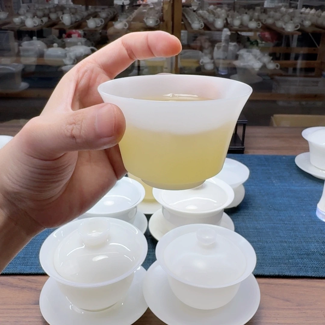 薄胎素烧璞玉冰种玉瓷茶具