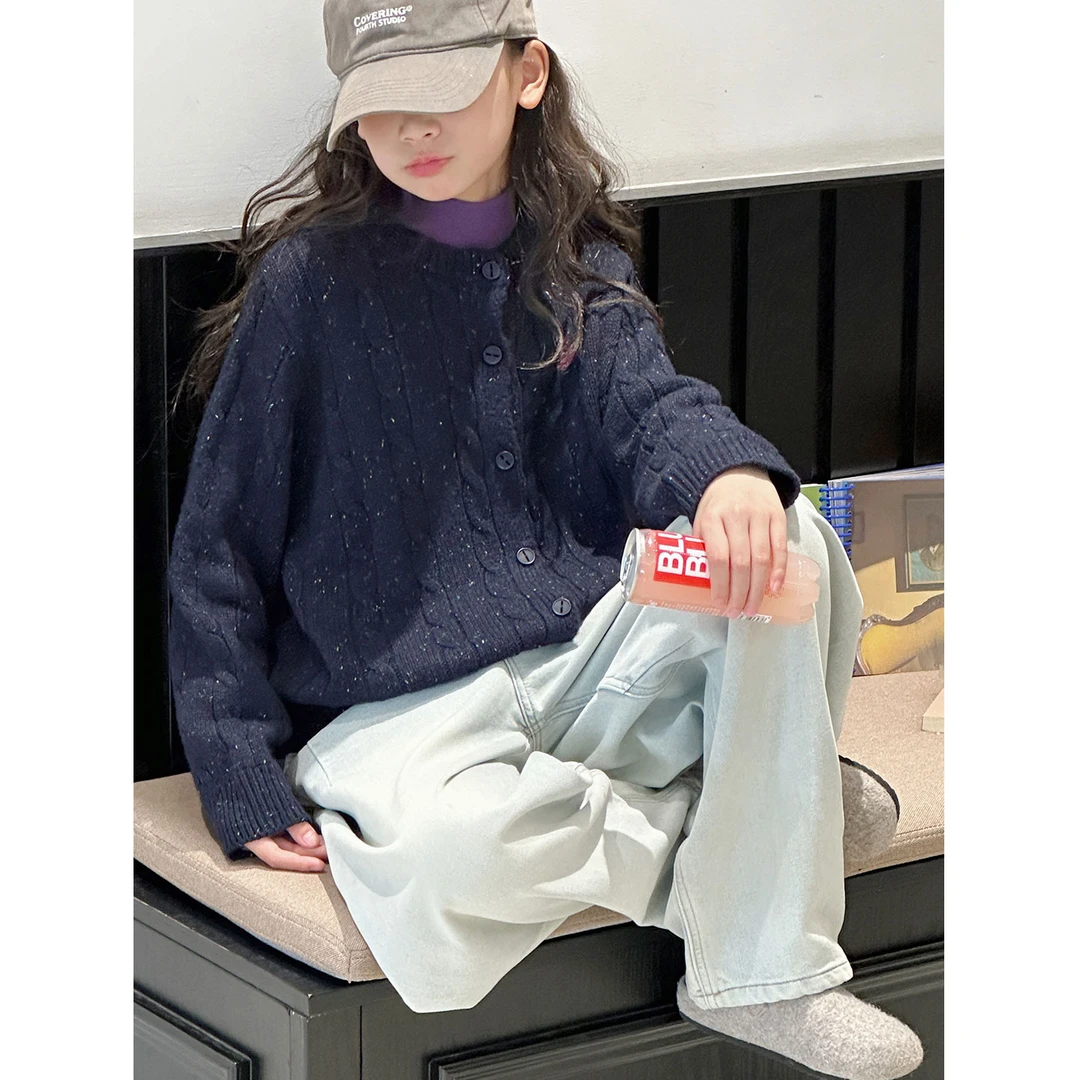 K29635孙小美彩砂麻花女童秋装毛衣2025新款儿童针织衫秋冬上衣服