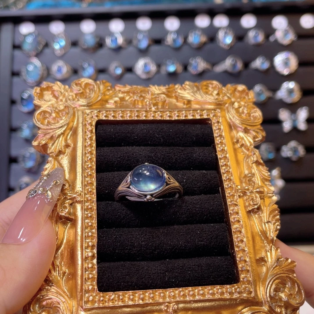 925银无魔鬼蓝复古戒指