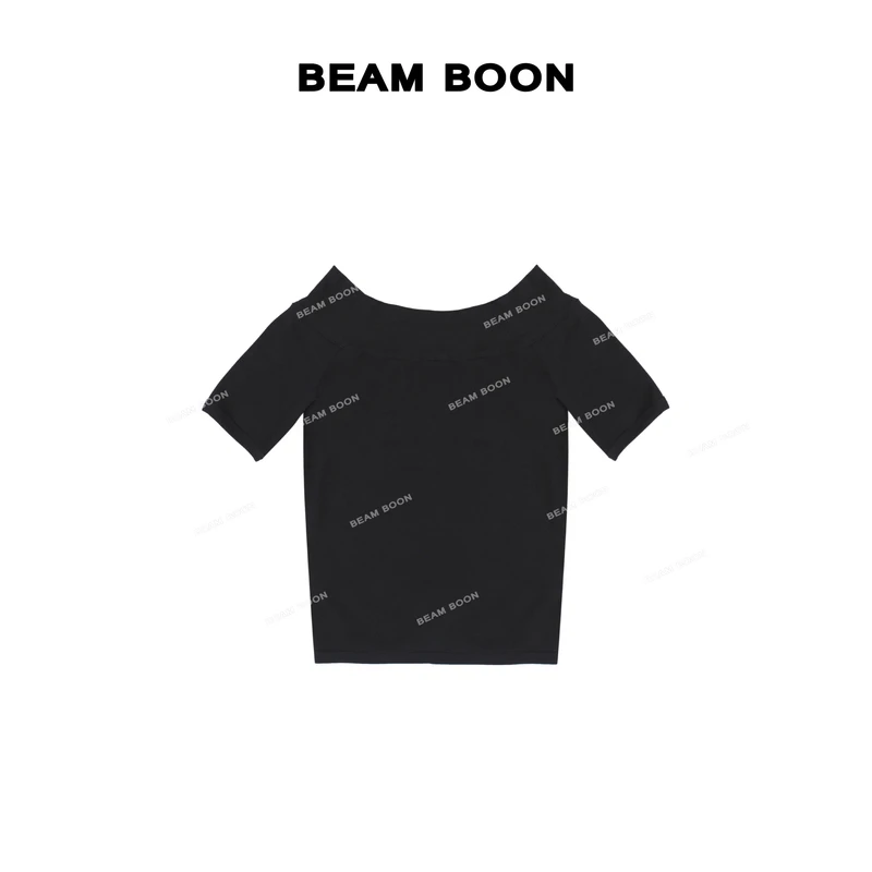 Beam Boon |【人鱼公主】重磅高捻双纱弹力露肩一字领显瘦短袖上衣