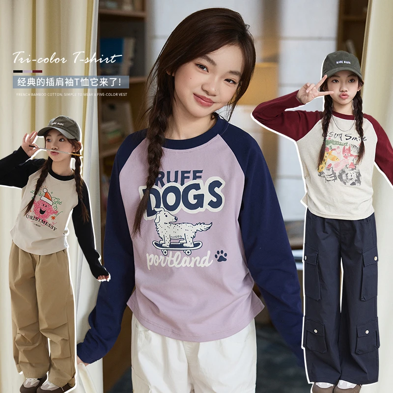 女童2025春装中大童长袖T恤撞色侧收边设计儿童显瘦更好搭SY722