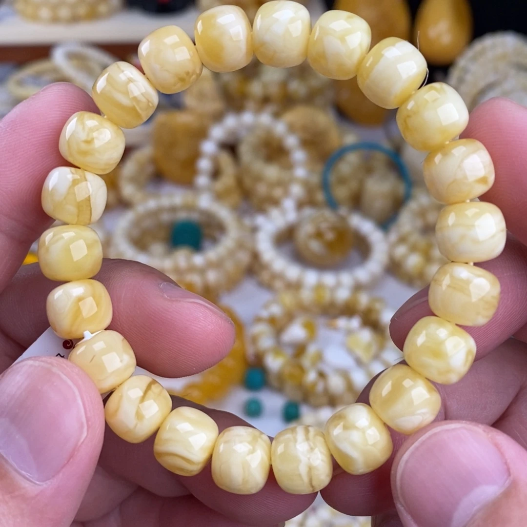 手链蜜蜡未镶嵌瓷白妖花10mm