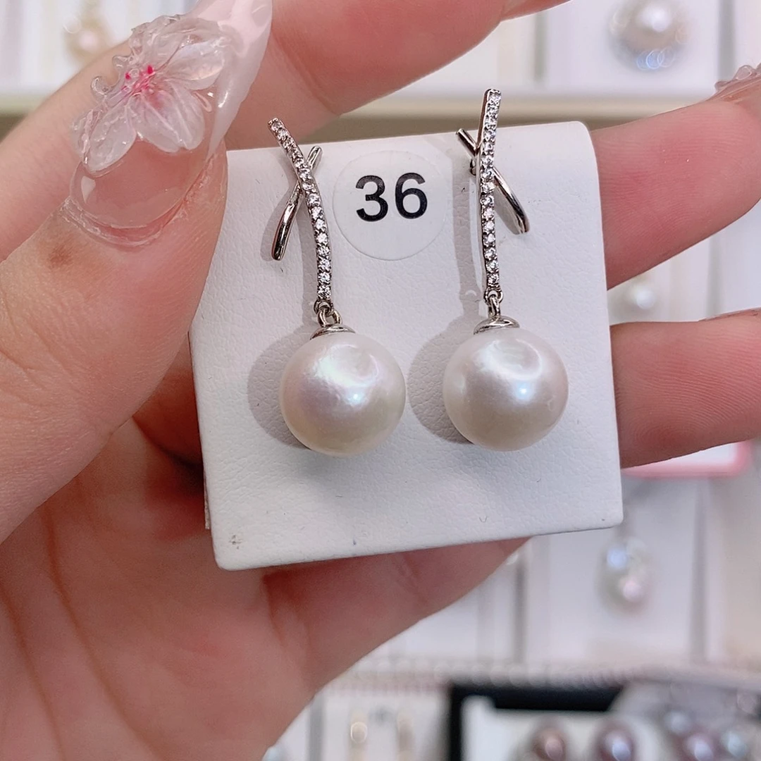 银S925镶嵌淡水珍珠耳饰