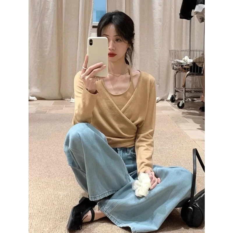 橘色v领针织衫女外搭吊带罩衫开春ootd穿搭慵懒韩系两件套装上衣