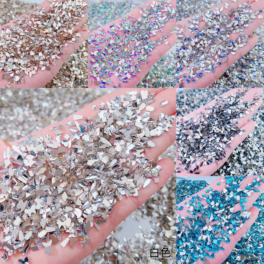 爆款平底钻混装美甲钻迷你小号温精灵同款极光香槟异形钻美甲饰品