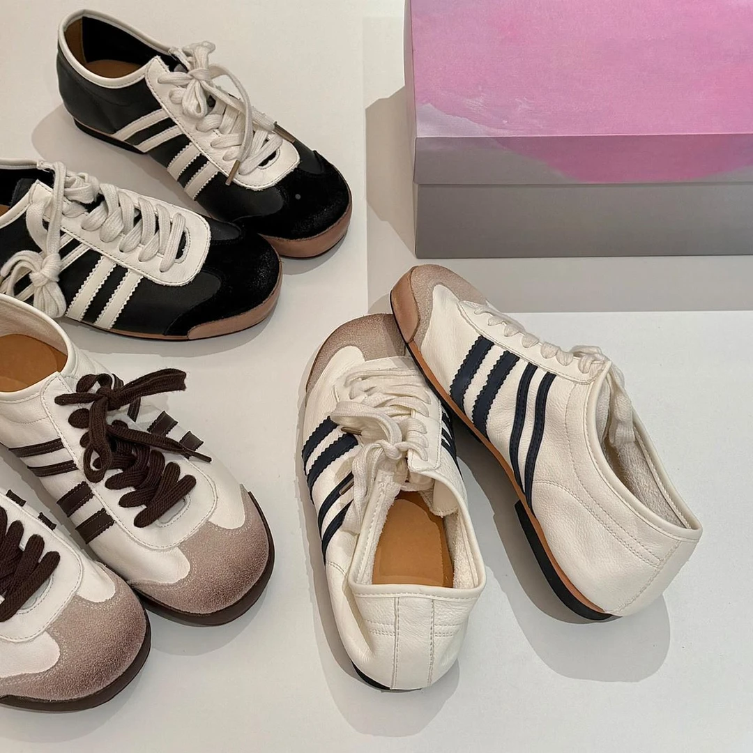 超好吖~复古擦色德训鞋系带平底阿甘鞋百搭休闲运动板鞋女小白鞋