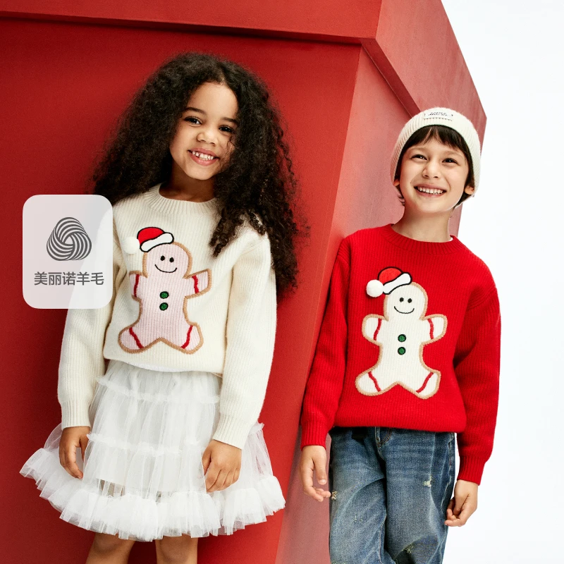 littlemoco童装冬装新款男女童姜饼人圣诞长袖毛衣#KBD4SWTT05