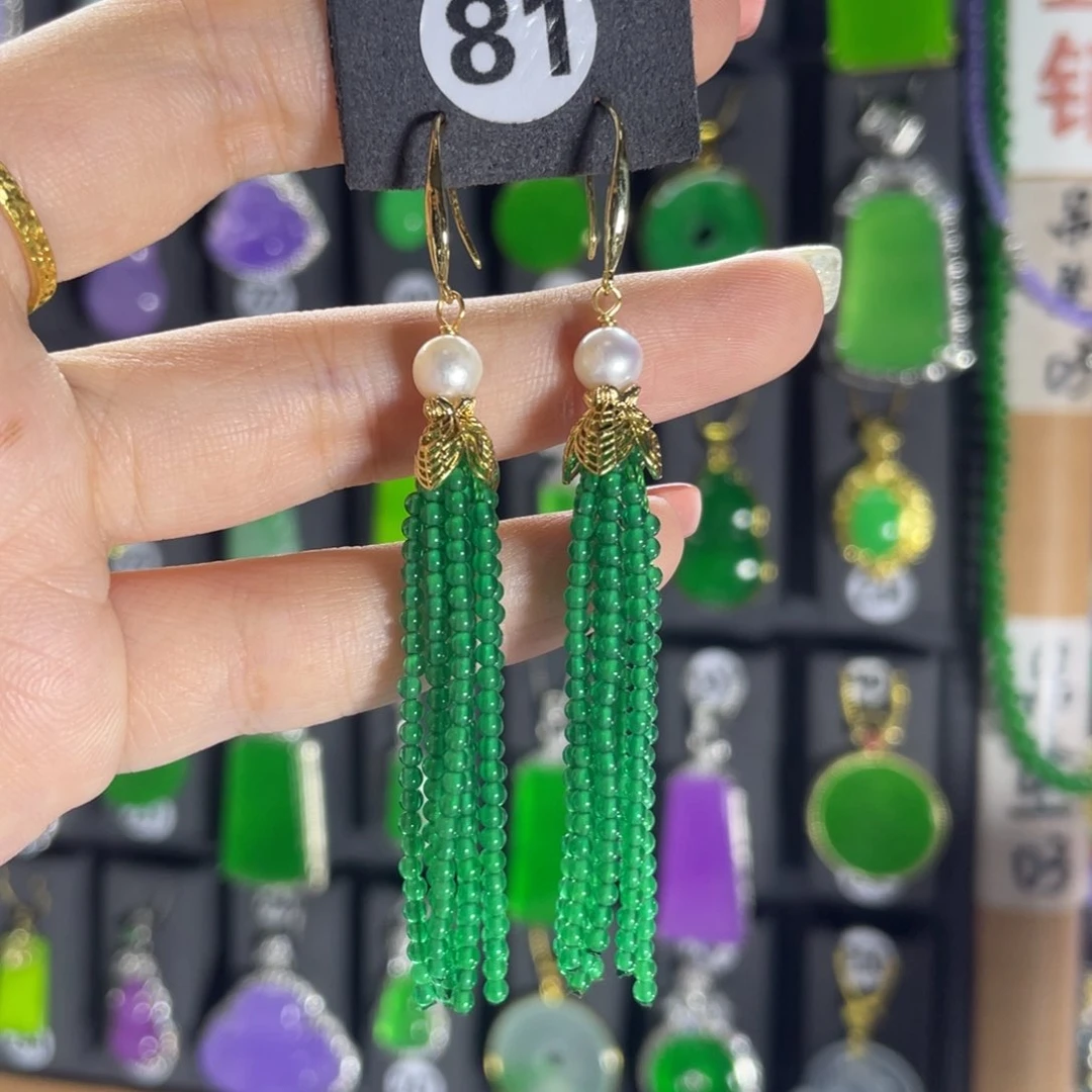 银S925镶嵌翡翠耳饰81