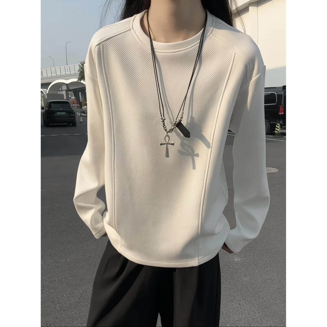 现货-480g重磅结构玉米格卫衣男款加绒cleanfit长袖T恤高级感上衣