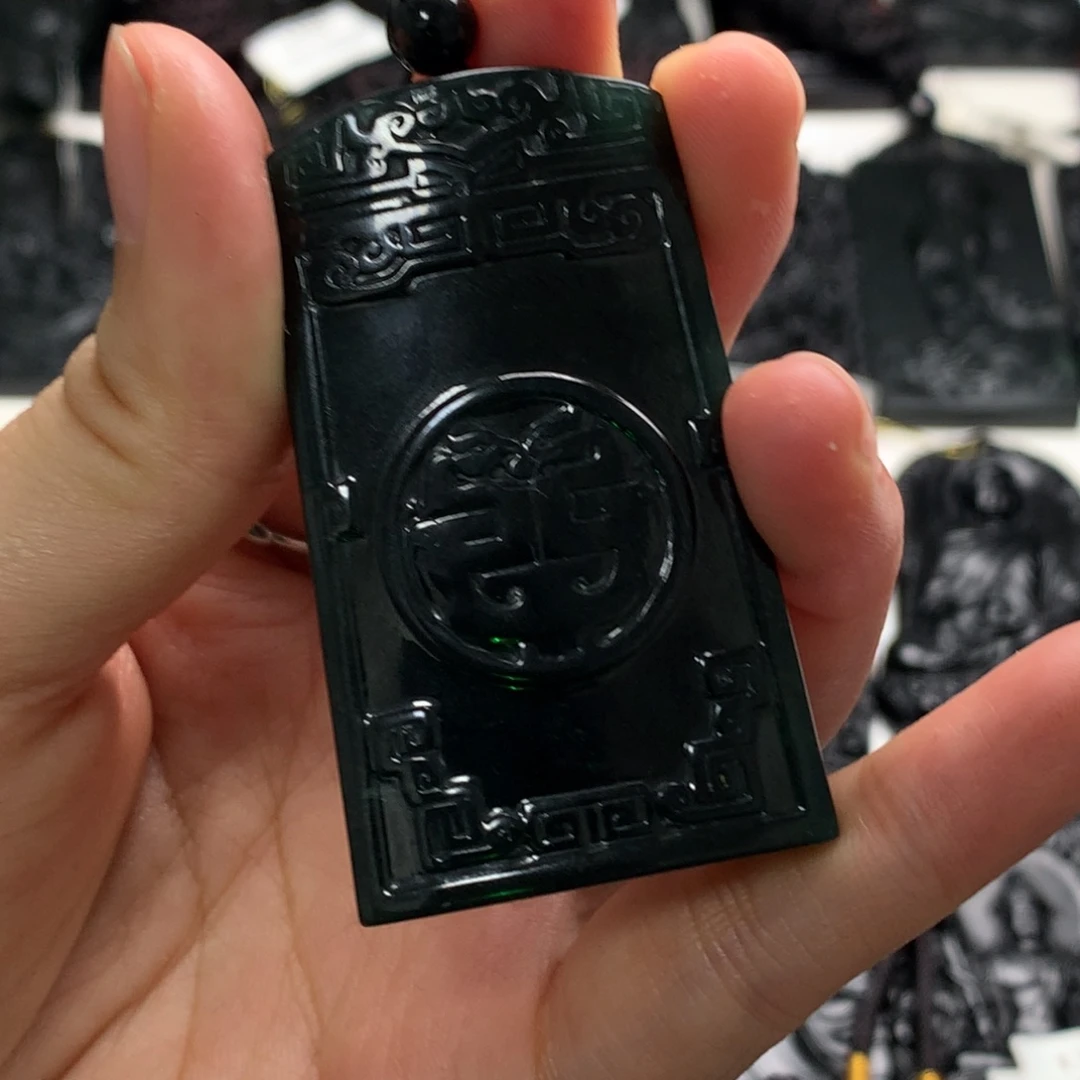 翡翠未镶嵌颈饰天然缅甸a货钢琴黑挂件