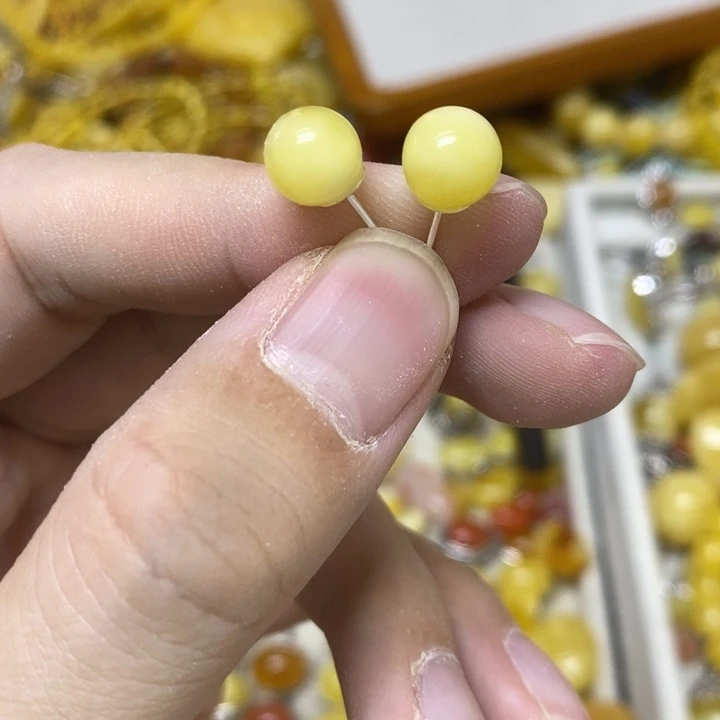 蜜蜡银S925镶嵌裸石耳钉