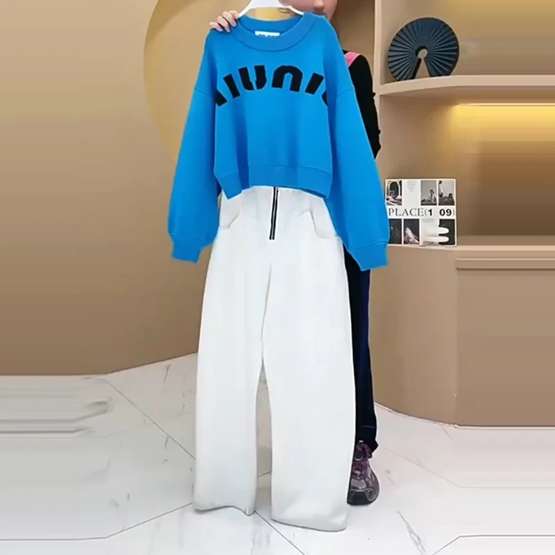 秋装女2025年新款时尚套装字母印花长袖圆领套头卫衣高腰显瘦长裤