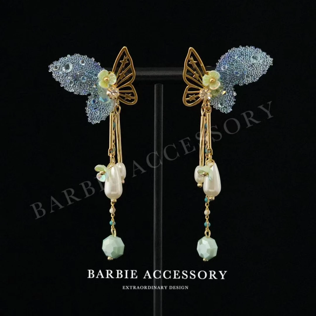 铜合金合成锆石耳饰 【蝶伴星旅】轻奢设计款百搭耳环