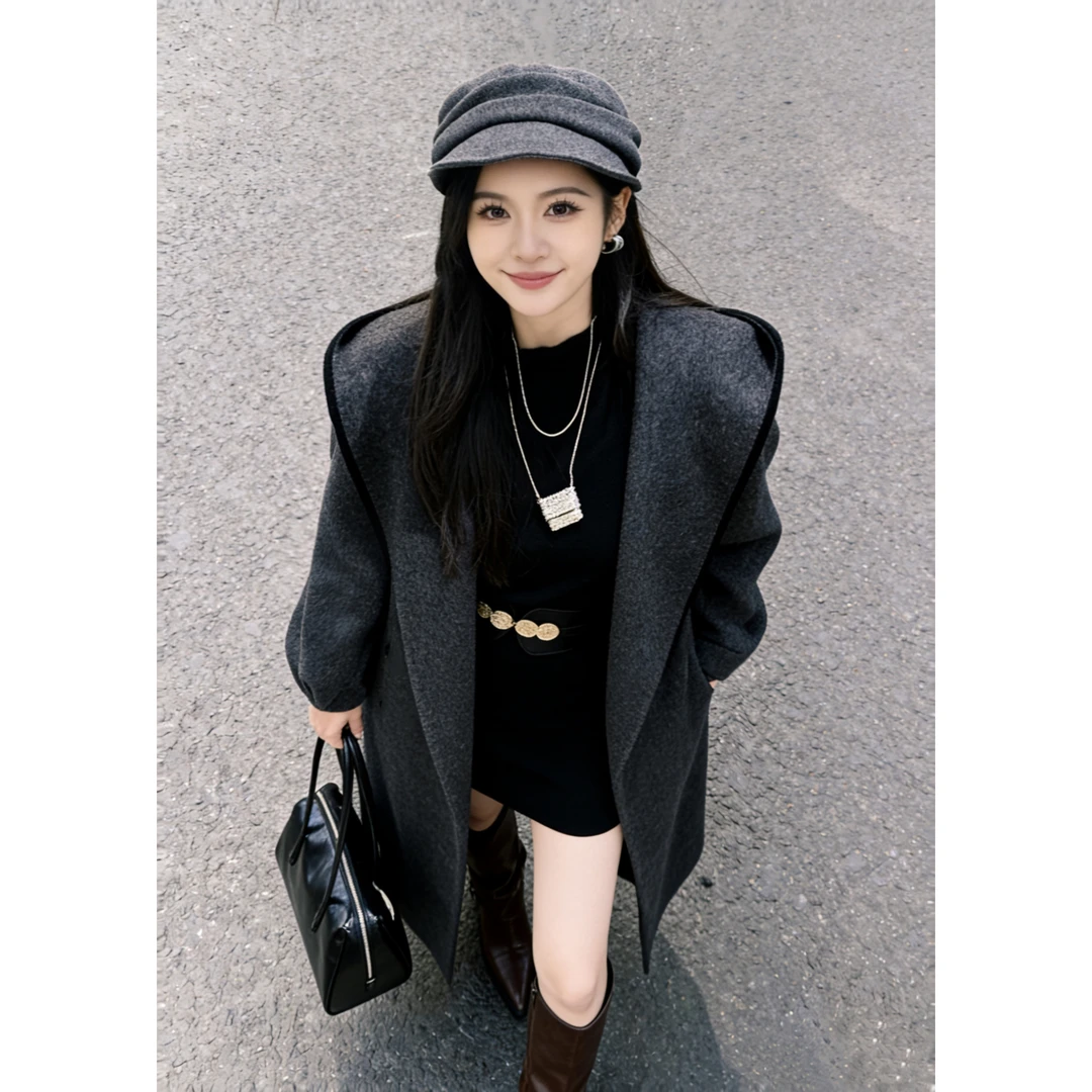 25年新款羊毛时尚极简气质设计师双面澳毛秋冬直筒轻奢毛呢外套