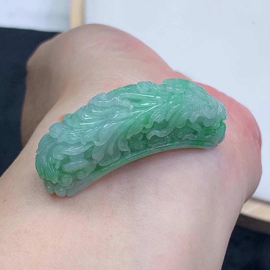 冰润 飘绿凤凰手牌 翡翠挂件 缅甸天然A货翡翠玉 24.41g