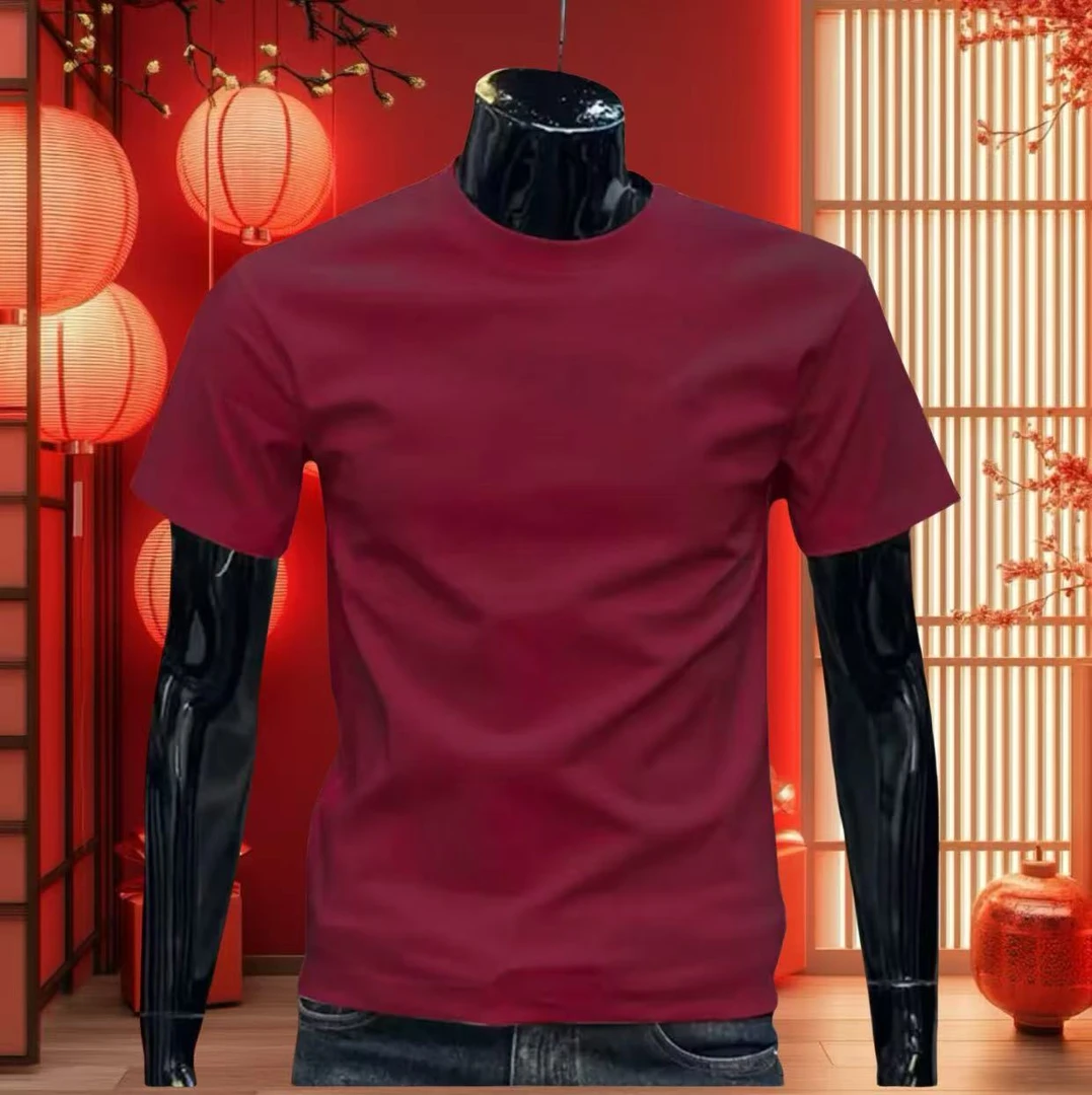 2025国潮重磅纯棉短袖T恤男士微修身休闲时尚半截袖圆领印花上衣S