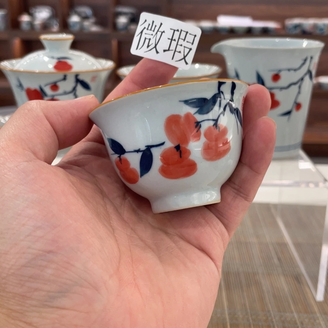 釉下手绘茶具微瑕