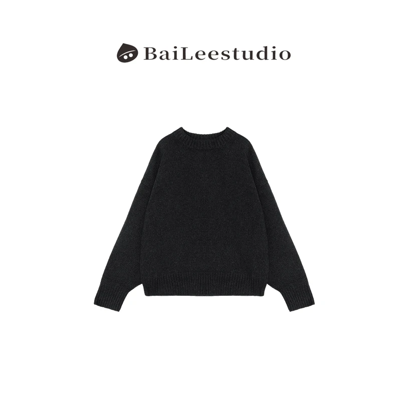 【柏栗良品】2025秋季新品~宽松型圆领套头纯色羊毛衫女BL513