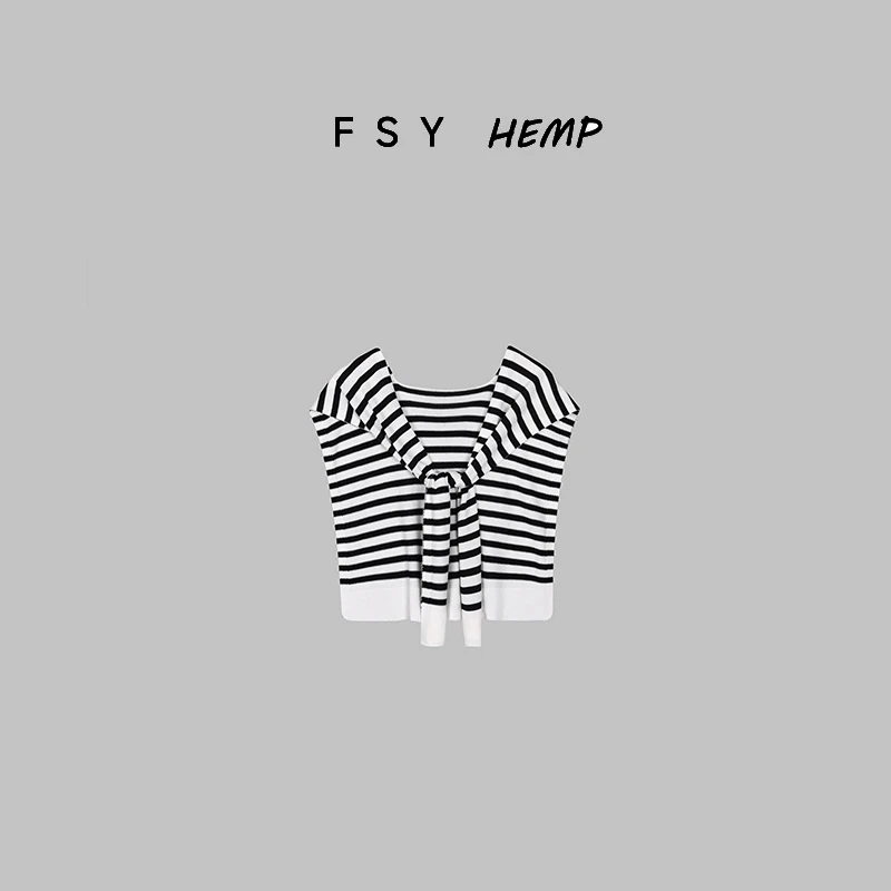 【60支极细纱】汉麻棉条纹披肩女针织外搭护颈小坎肩围巾2025068