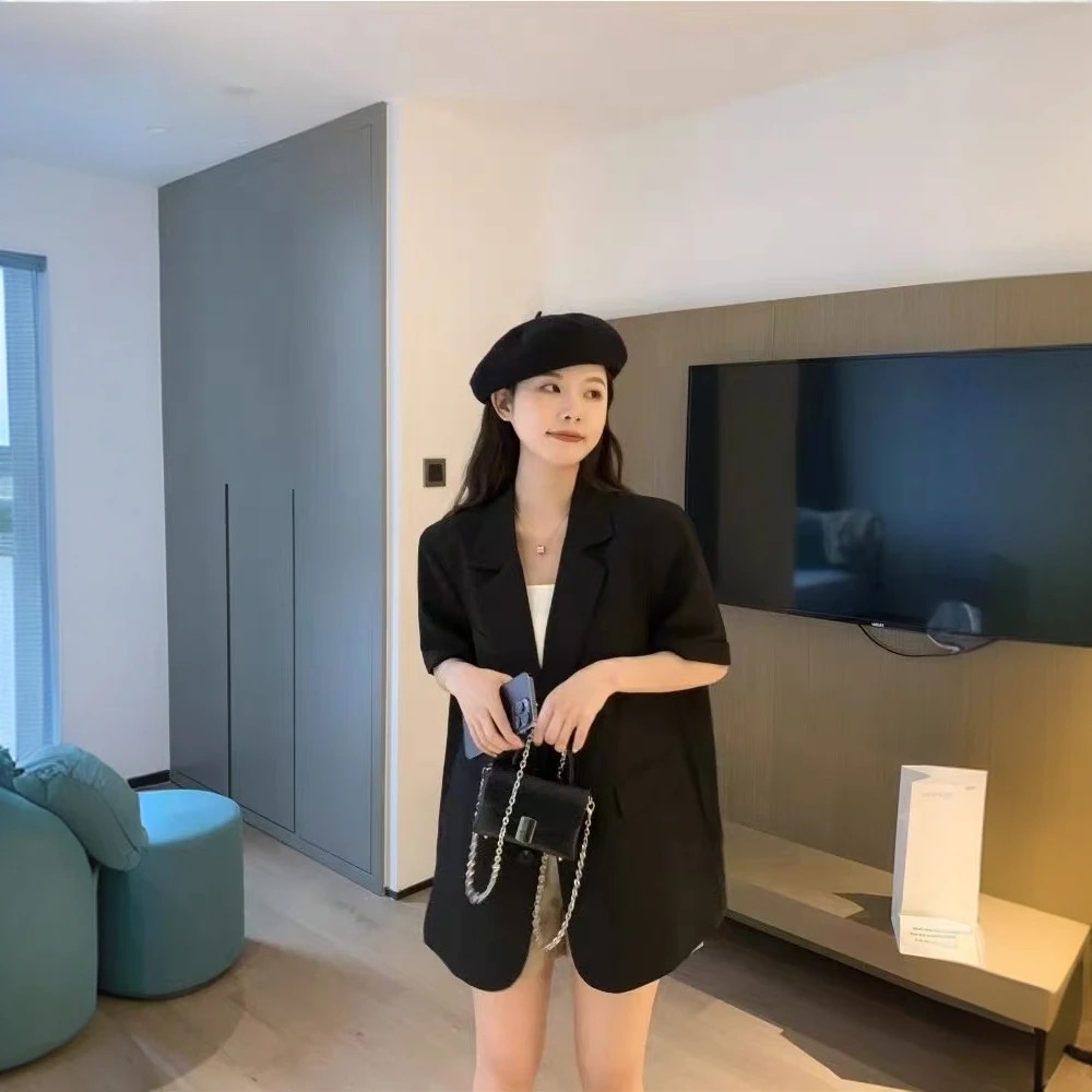 短袖韩版小西装外套女夏季新款宽松显瘦时尚气质休闲一粒扣西服